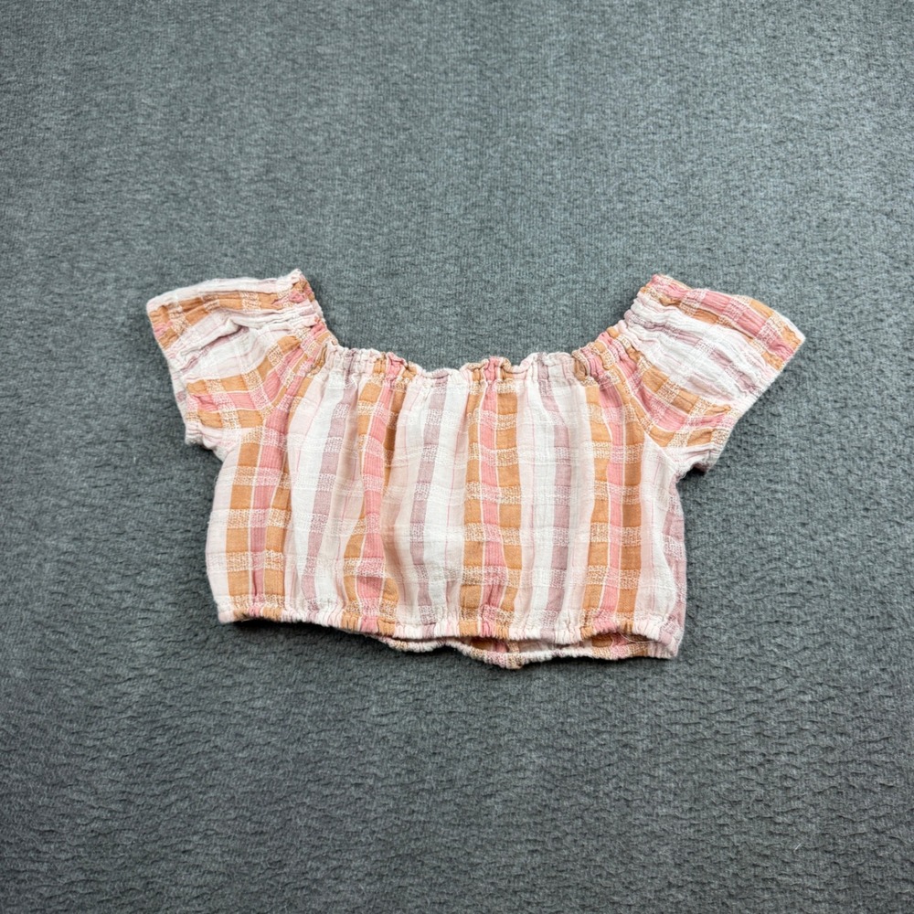 Aerie Crop Top Women's XS Pink Orange Plaid Off Shoulder Boho 6182713301 - Picture 8 of 8